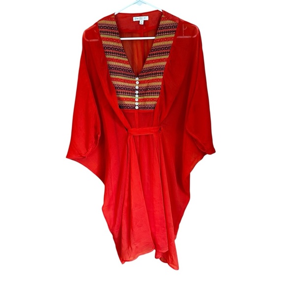 Love, Fire Orange Sheer Embroidered Caftan M - Picture 11 of 11